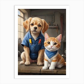 Cat And Dog Pet lovers Art Print