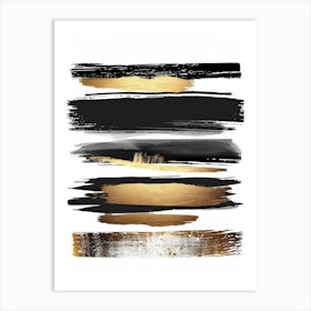 Gold And Black Brush Strokes 9 Art Print
