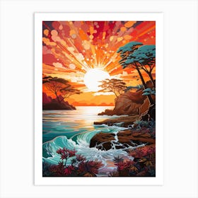 Coral Beach Australia At Sunset, Vibrant Painting 4 Art Print