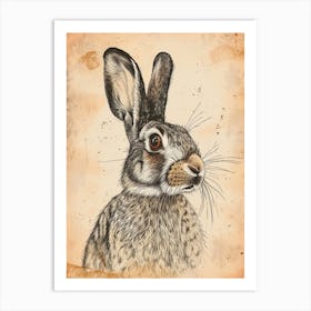 English Spot Blockprint Rabbit Illustration 6 Art Print