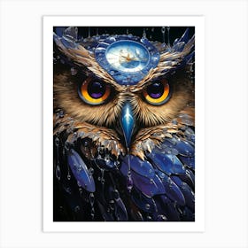 Owl In The Rain Art Print