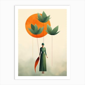 Girl With Leaves Art Print