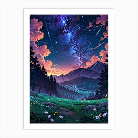 Night Sky Anime City At Night aesthetic Art Print