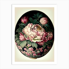 Bowl Of Beauty Peonies Cream Vintage Botanical Art Print
