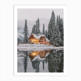 Cabin On Frozen Lake Art Print