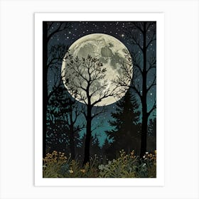 Full Moon In The Forest Style William Morris Art Print Art Print