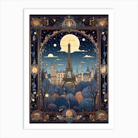 Paris, France, Tarot Card Travel  Line Art 3 Art Print