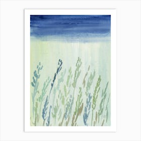 Summer Field - landscape minimal green blue nature sky watercolor Art Print