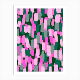 Abstract Pink And Green Brush Strokes Pattern Art Print