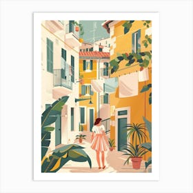 Illustration Of A Girl Walking Down A Street Art Print