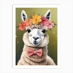 Baby Alpaca Wall Art Print With Floral Crown And Bowties Bedroom Decor (24) Art Print
