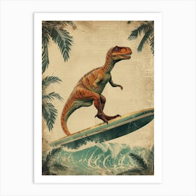 Vintage Heterodontosaurus Dinosaur On A Surf Board 2 Art Print