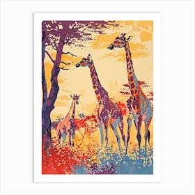 Giraffes At Dusk Illustration 1 Art Print