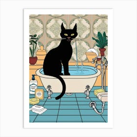 Black Cat In Bathtub 2 Art Print