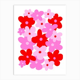 Pink And Red 70s Retro Flower Pattern Art Print