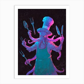 A Octopus With A Chefs Hat Juggling 1 Art Print