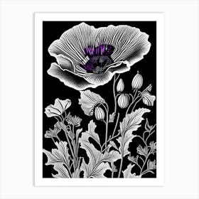 Purple Poppy Mallow Wildflower Linocut 1 Art Print