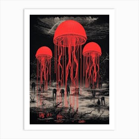 Upside Down Jellyfish Pop Art Style 5 Art Print