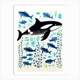 Kitsch Orca Whale Fish Pattern 2 Art Print