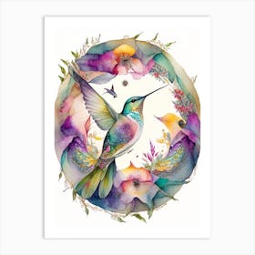 Hummingbird And Mandala Cute Neon 1 Art Print