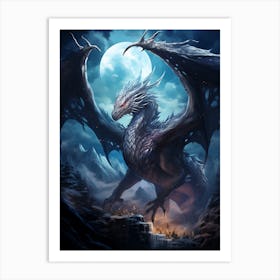 White Dragon Flying Over Landscape Art Print