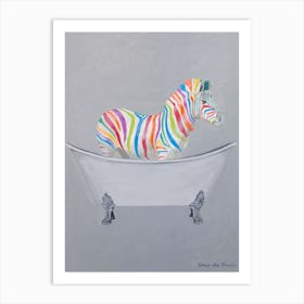 Rainbow Zebra In Bathtub Bathroom Animal Art Print