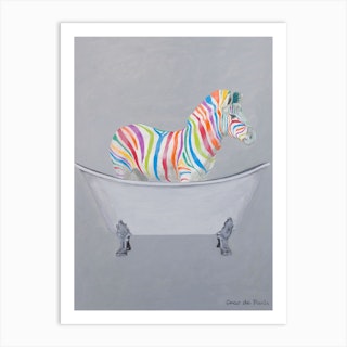 Rainbow Zebra In Bathtub Art Print