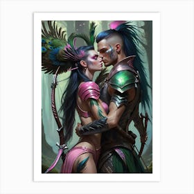 Warrior Couple embrace Art Print