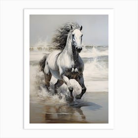 A Horse Oil Painting In Lopes Mendes Beach, Brazil, Portrait 2 Art Print