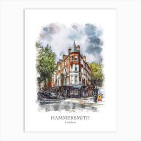 Hammersmith London Borough   Street Watercolour 3 Poster Art Print