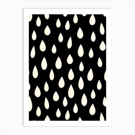 Little Falling Rain Drops White on Black Art Print