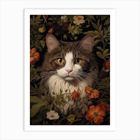 Cat Portrait With Rustic Flowers 3 Art Print