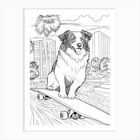 Border Collie Dog Skateboarding Line Art 2 Art Print