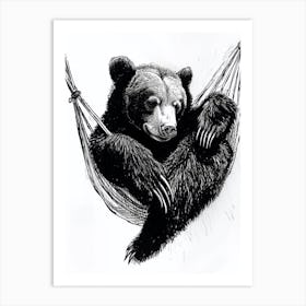 Malayan Sun Bear Napping In A Hammock Ink Illustration 2 Art Print