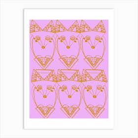 Wolf and Friends- Pink Orange Pattern Art Print