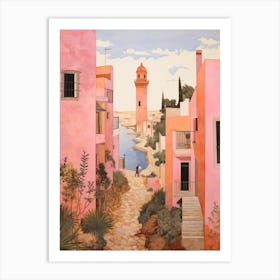 Faro Portugal 8 Vintage Pink Travel Illustration Art Print