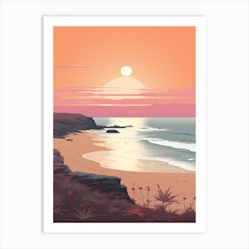 Illustration Of Gwithian Beach Cornwall In Pink Tones 4 Art Print
