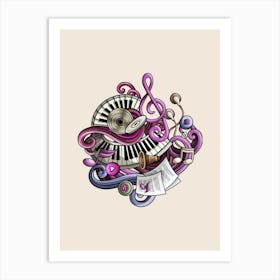 Music Notes pink Art Print