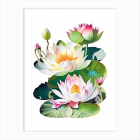 Lotus Flowers In Park Decoupage 4 Art Print