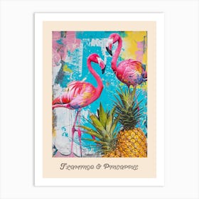 Flamingo & Pineapple Vintage Poster 3 Art Print
