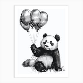 Giant Panda Holding Balloons Ink Illustration 4 Art Print