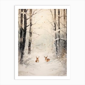 Winter Watercolour Rabbit 1 Art Print