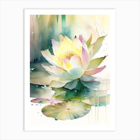 Blooming Lotus Flower In Pond Storybook Watercolour 6 Art Print