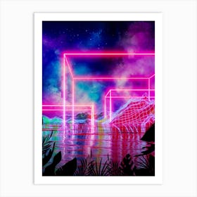 Neon palms landscape: Cube [synthwave/vaporwave/cyberpunk] — aesthetic retrowave neon poster Art Print