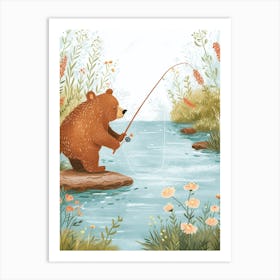Brown Bear Fishing In A Stream Storybook Illustration 1 Art Print