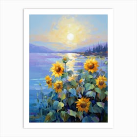 Sunflowers By The Lake Art Print