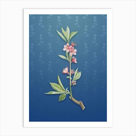 Vintage Pink Flower Botanical on Bahama Blue Pattern n.0021 Art Print