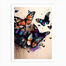 Butterflies In Migration Graffiti Illustration 2 Art Print
