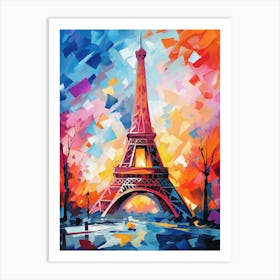 Eiffel Tower Paris at Night III, Modern Abstract Vibrant Painting Art Print