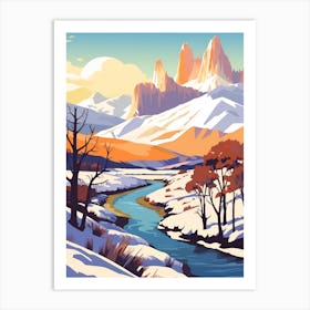 Vintage Winter Travel Illustration Patagonia Argentina 1 Art Print